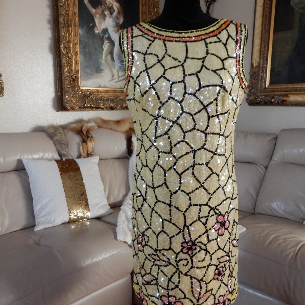 VTG.1960's Victoria Royal Ltd Hong Kong Beaded Sequins Dress